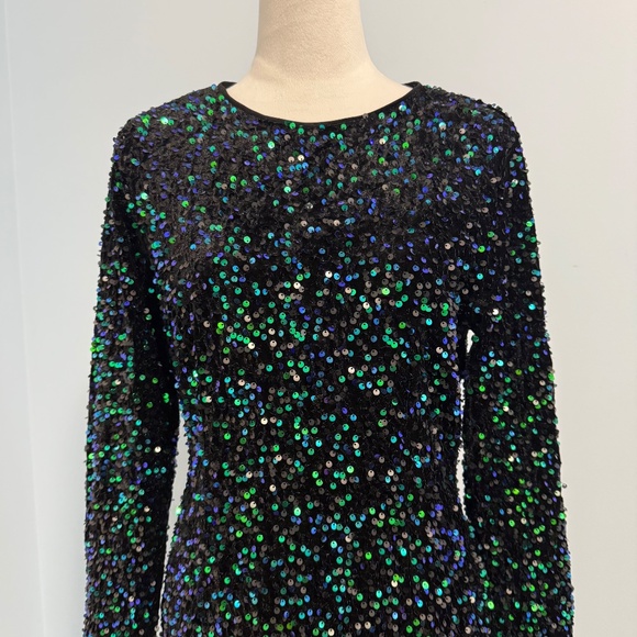 Boohoo Women’s Velvet Sequin Bodycon Mini Party Emerald Dress Size 10 - Picture 2 of 11